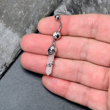 Pink Rose Quartz Skull Obelisk Rose Dangle Belly Ring