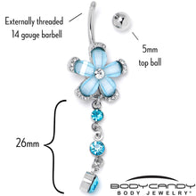 Blue Clear Gem Retro Flower Glamour Dangle Belly Ring