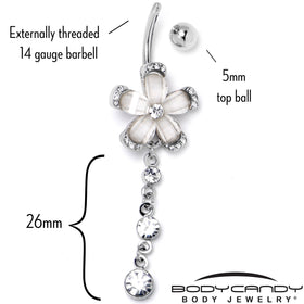 Clear Gem Retro Flower Glamour Dangle Belly Ring