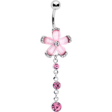 Pink Clear Gem Retro Flower Glamour Dangle Belly Ring