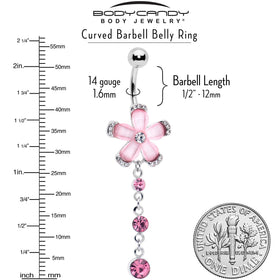 Pink Clear Gem Retro Flower Glamour Dangle Belly Ring