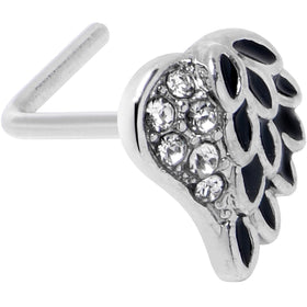 20G 7mm Clear Gem Heavenly Heart Angel Wing Black L Shape Nose Ring