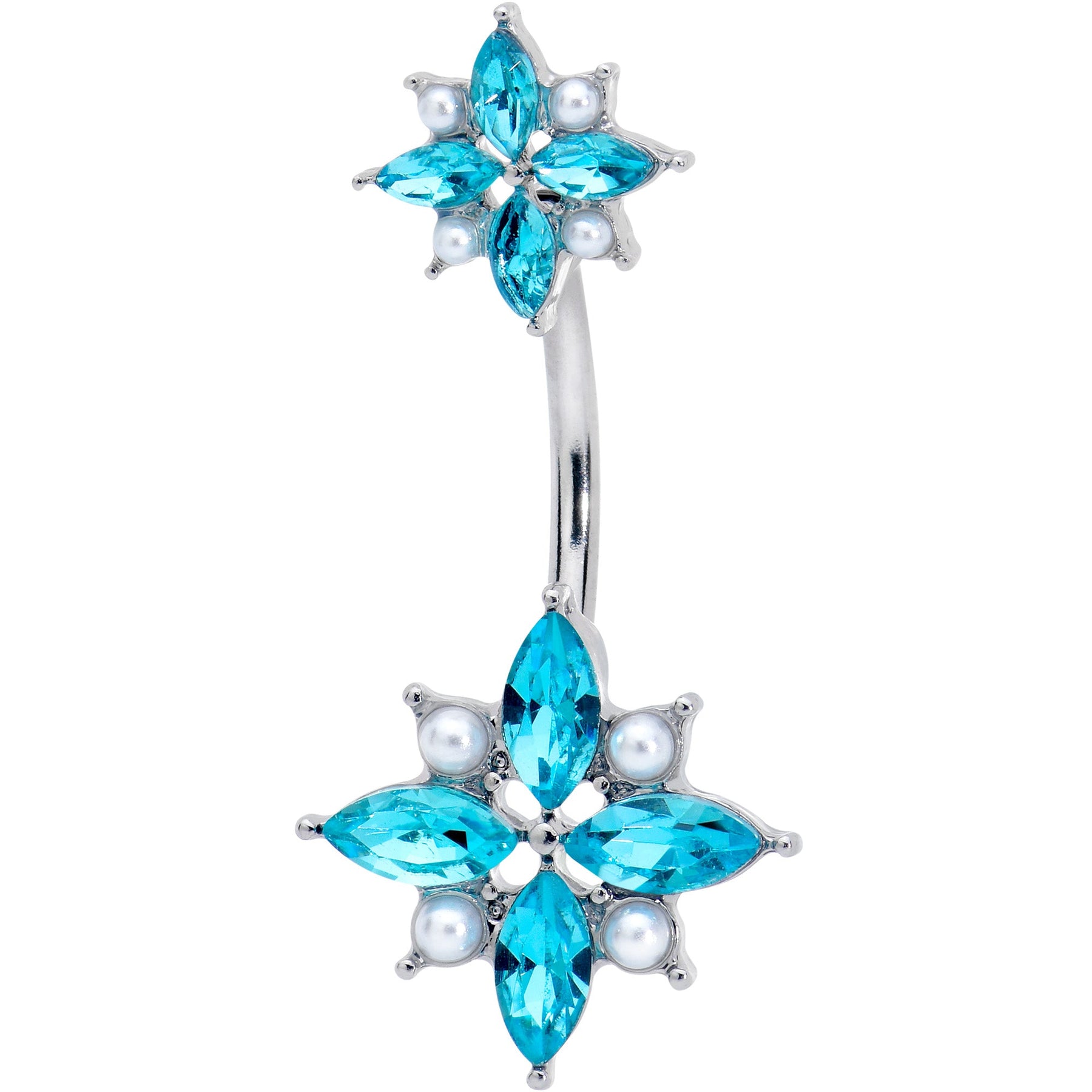 Blue Gem Star Power Double Mount Belly Ring