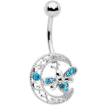 Blue Gem Lunar Dragonfly Dangle Belly Ring