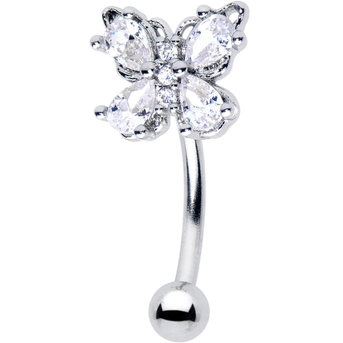16G 5/16 Clear Gem Baroque Beauty Butterfly Curved Eyebrow Ring