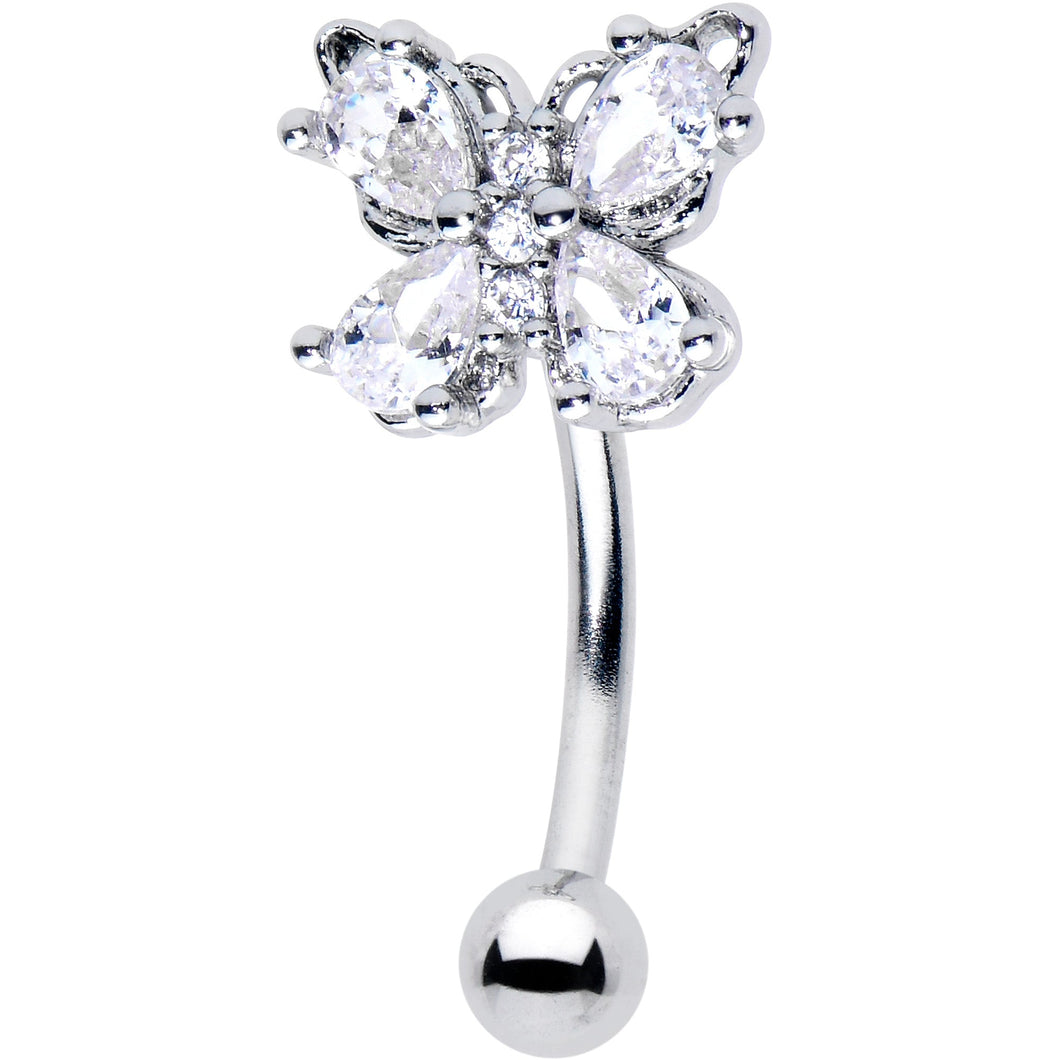 16G 5/16 Clear Gem Baroque Beauty Butterfly Curved Eyebrow Ring