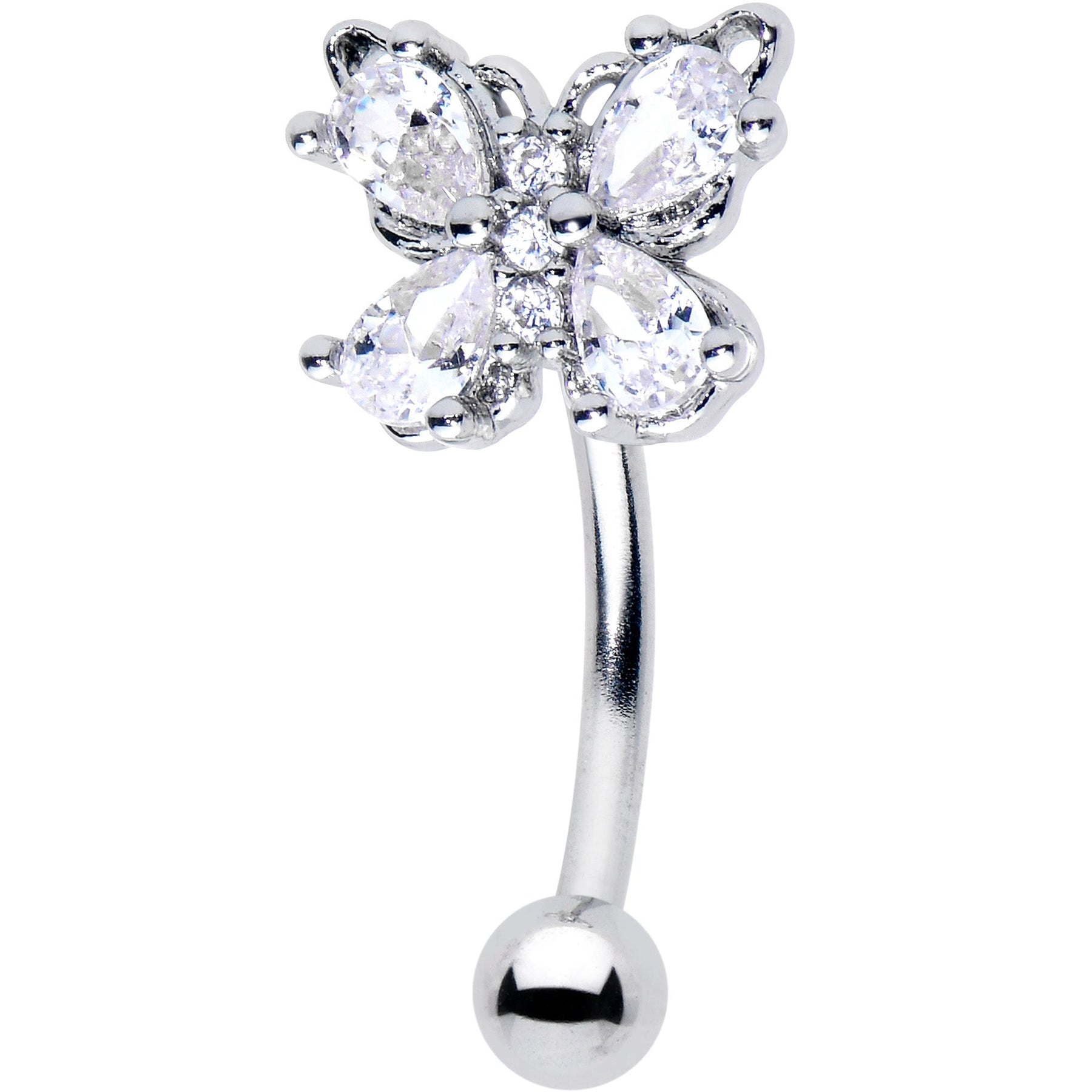16G 5/16 Clear Gem Baroque Beauty Butterfly Curved Eyebrow Ring