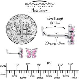 20G 7mm Pink Gem Baroque Beauty Butterfly Left Side Nose Screw