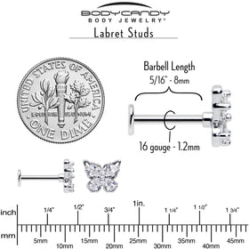 16G 5/16 Clear Gem Baroque Butterfly Internally Threaded Labret