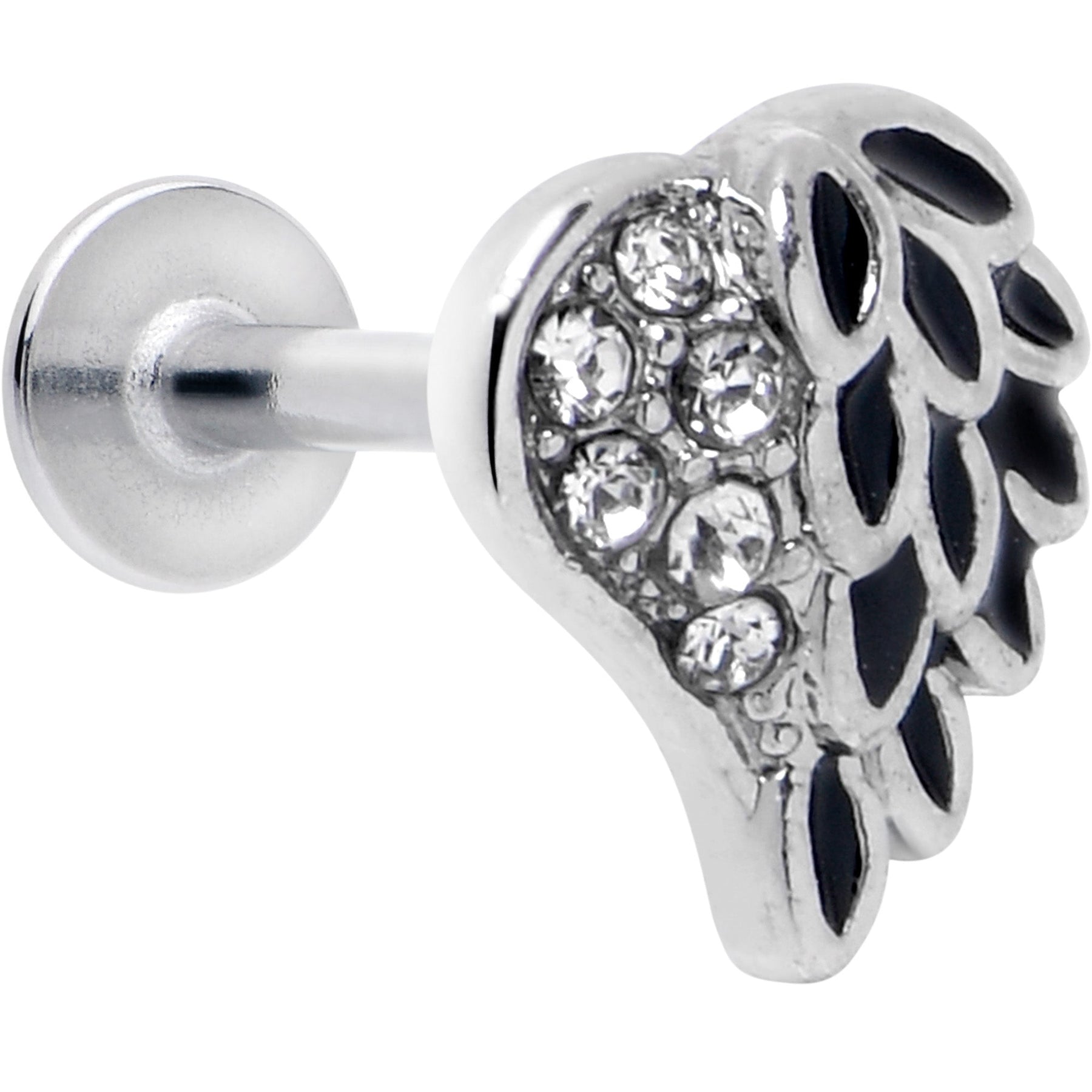 16G 5/16 Clear Gem Heavenly Heart Angel Wing Black Labret Tragus