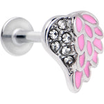 16G 5/16 Clear Gem Heavenly Heart Angel Wing Pink Labret Tragus