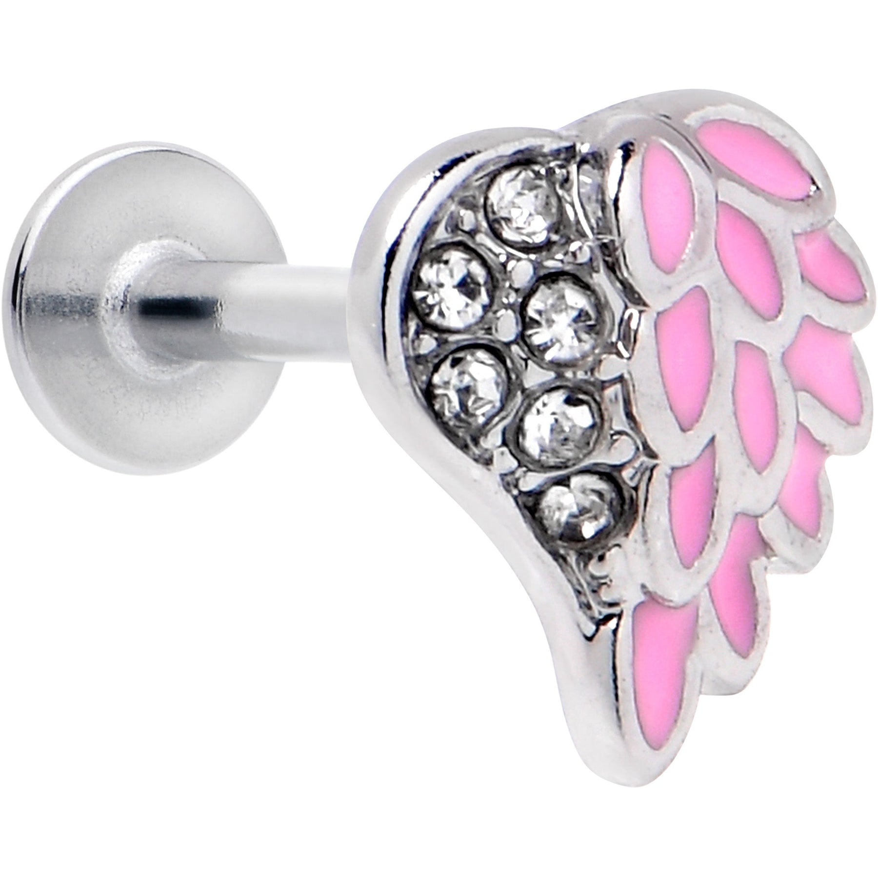 16G 5/16 Clear Gem Heavenly Heart Angel Wing Pink Labret Tragus
