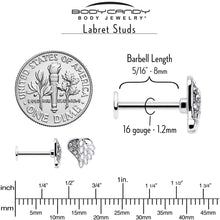 16G 5/16 Clear Gem Heavenly Heart Angel Wing White Labret Tragus