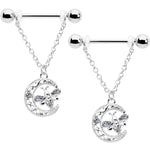 14G 9/16 Clear Gem Lunar Dragonfly Chain Dangle Nipple Ring Set