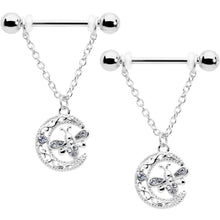 14G 9/16 Clear Gem Lunar Dragonfly Chain Dangle Nipple Ring Set