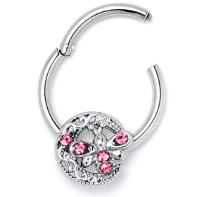 16G 3/8 Pink Gem Lunar Dragonfly Hinged Segment Ring