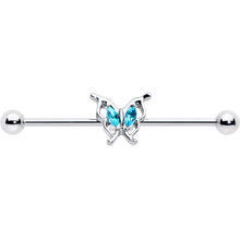 14G Blue Gem Fancy Fab Butterfly Industrial Barbell 38mm