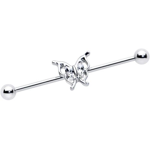 14G Clear Gem Fancy Fab Butterfly Industrial Barbell 38mm