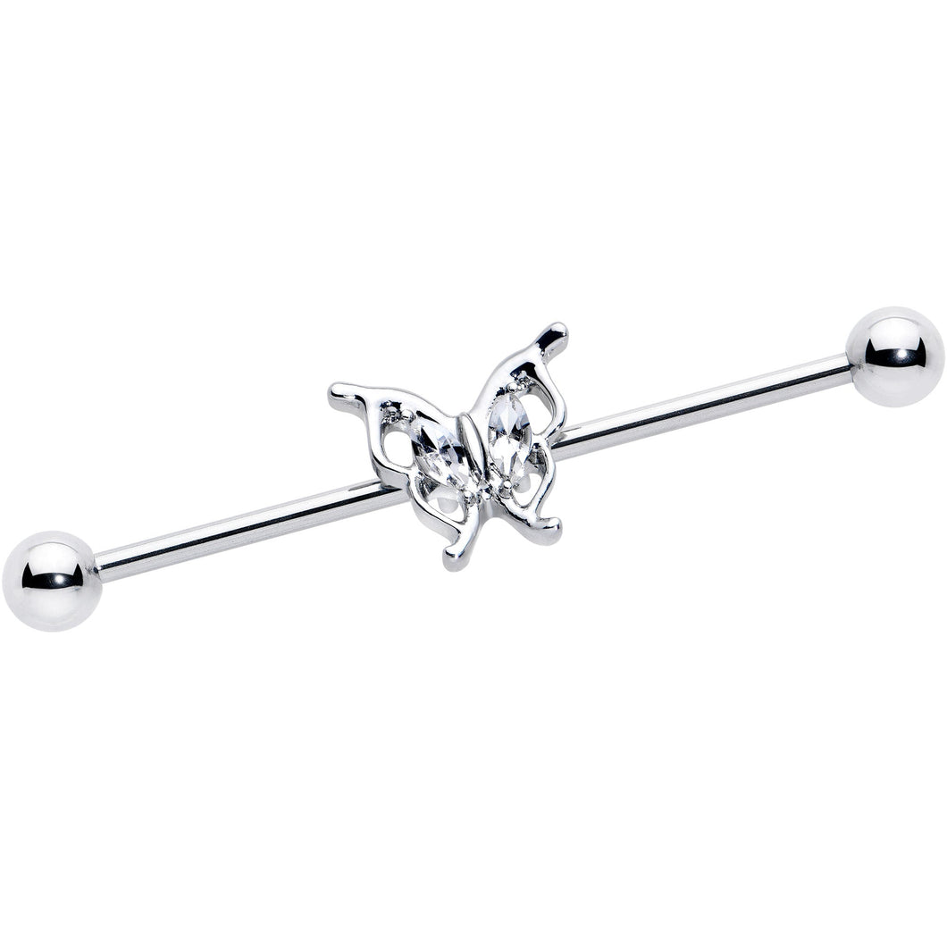 14G Clear Gem Fancy Fab Butterfly Industrial Barbell 38mm