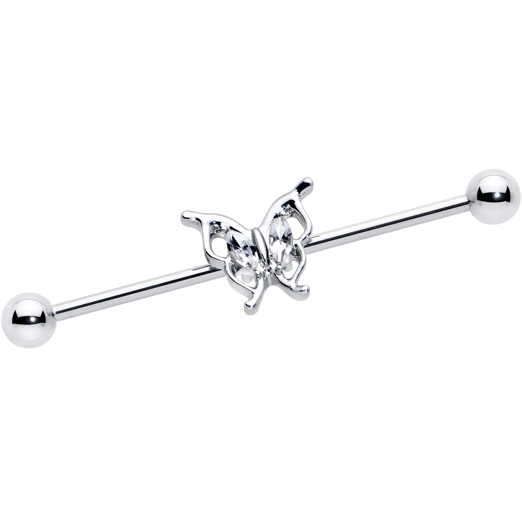 14G Clear Gem Fancy Fab Butterfly Industrial Barbell 38mm