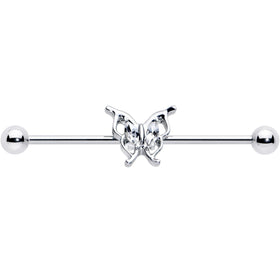 14G Clear Gem Fancy Fab Butterfly Industrial Barbell 38mm