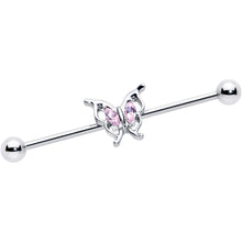 14G Pink Gem Fancy Fab Butterfly Industrial Barbell 38mm