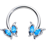 16G 3/8 Blue Gem Fancy Fab Butterfly Horseshoe Circular Barbell
