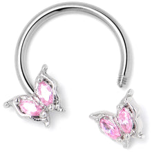 16G 3/8 Pink Gem Fancy Fab Butterfly Horseshoe Circular Barbell