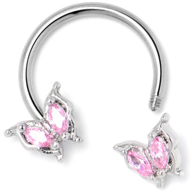 16G 3/8 Pink Gem Fancy Fab Butterfly Horseshoe Circular Barbell