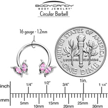 16G 3/8 Pink Gem Fancy Fab Butterfly Horseshoe Circular Barbell