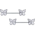 14G 9/16 Clear Gem Baroque Beauty Butterfly Barbell Nipple Ring Set