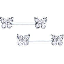 14G 9/16 Clear Gem Baroque Beauty Butterfly Barbell Nipple Ring Set