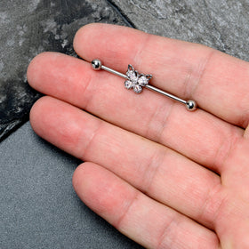 14G Clear Gem Baroque Beauty Butterfly Industrial Barbell 38mm