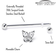 14G Clear Gem Baroque Beauty Butterfly Industrial Barbell 38mm