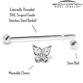 14G Clear Gem Baroque Beauty Butterfly Industrial Barbell 38mm