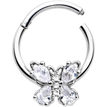 16G 3/8 Clear Gem Baroque Beauty Butterfly Hinged Segment Ring