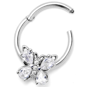 16G 3/8 Clear Gem Baroque Beauty Butterfly Hinged Segment Ring