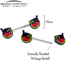 14G 9/16 Watermelon Cat Love Barbell Nipple Ring Set