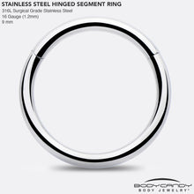 16G 9mm 316L Surgical Steel Precision Hinged Segment Hoop