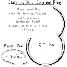 16G 7/16 316L Surgical Steel Precision Hinged Segment Hoop