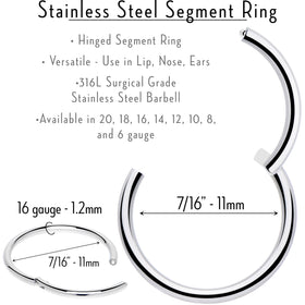 16G 7/16 316L Surgical Steel Precision Hinged Segment Hoop