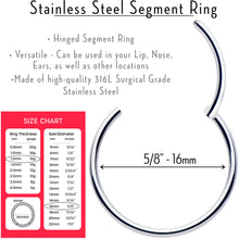 16G 5/8 316L Surgical Steel Precision Hinged Segment Hoop