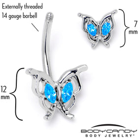 Blue Gem Fancy Fab Butterfly Double Mount Belly Ring