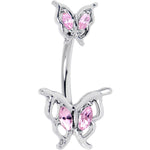 Pink Gem Fancy Fab Butterfly Double Mount Belly Ring