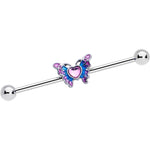 14G Pink Gem Heart Butterfly Purple Industrial Barbell 38mm