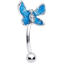 16G 5/16 Clear Gem Chunky Butterfly Blue Curved Eyebrow Ring