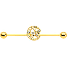 14G Clear Gem Gold Tone Lunar Dragonfly Industrial Barbell 38mm
