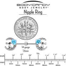 14G 9/16 Clear Gem Rabbit On Moon Flower Blue Nipple Ring Set