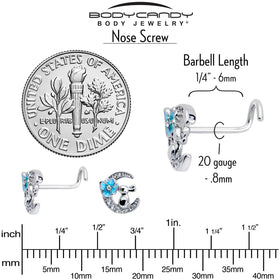 20G 7mm Clear CZ Gem Rabbit On The Moon Blue Left Side Nose Screw
