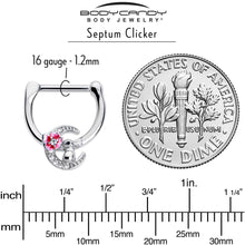 16G 5/16 Clear CZ Gem Rabbit On The Moon Pink Cartilage Clicker